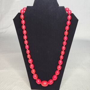 Vintage 90s Chunky Red Bead Statement Necklace 28" Vibrant Boho Maximalist
